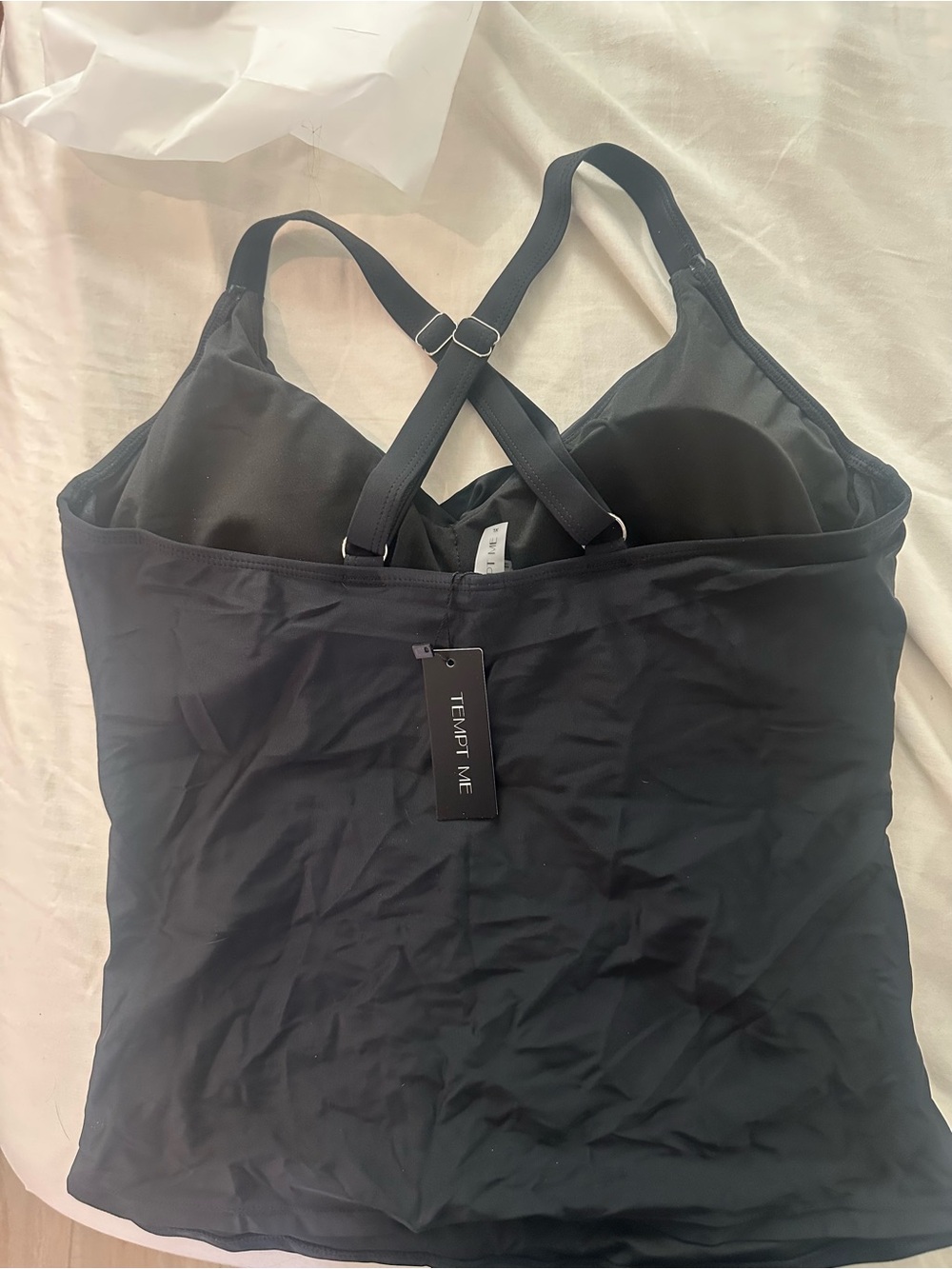 Black Tankini Set with High-Waist Bottoms - Picture 3 of 10